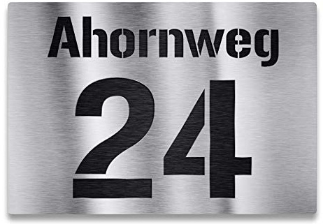 Metzler Hausnummer Edelstahl, individuelles Hausnummernschild aus V2A-Edelstahl, Straßenschild mit Hausnummer, rostfrei, gebürstet, 3D-Effekt, Made in Germany, Maße: 110 x 160 mm
