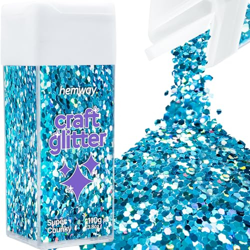 Hemway Craft Glitter Shaker Ocean Blue Holographic 110g Super Chunky | for Resin & Epoxy Crafts, Christmas Art Supplies, Nail, Body, Face, Eye, Festival, Crafting, Slime, Sparkle