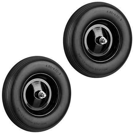 Relaxdays 2X Ruota per Carriola Gomma Piena con ASSE 4.80 4.00-8 di Ricambio, Carico Max 100 kg, Antipanne, Nero