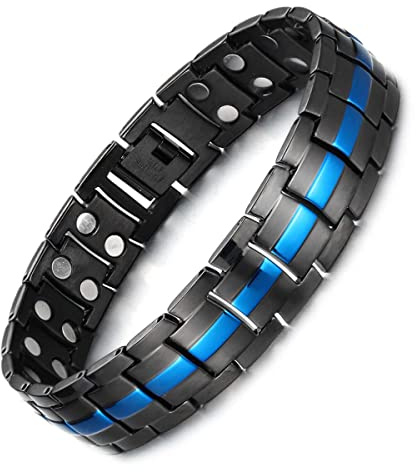 MagEnergy Magnetic Bracelets for Men, Titanium Steel Magnetic Bracelet with Double Row magnets, 9.0'' Adjustable Link Bracelet Jewelry Gift (Sizing Tool)