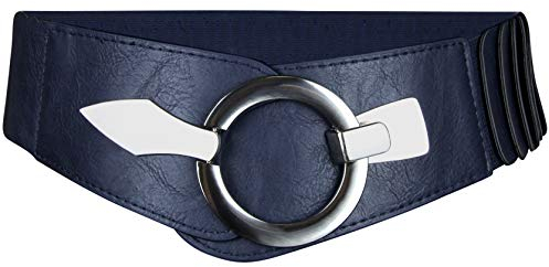 with love, Vanessa & Melissa Elastischer Damen Taillengürtel, ca. 6 cm breiter Hüftgürtel mit silberner Ring-Schließe, Stretchgürtel (80 cm (für Taillenweite 85-105 cm), Dunkelblau)