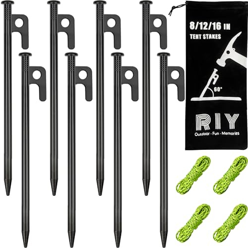 8 Pack Tent Stakes Heavy Duty Metal Tent Pegs for Camping Steel Tent Stakes 8 inch Unbreakable and Inflexible