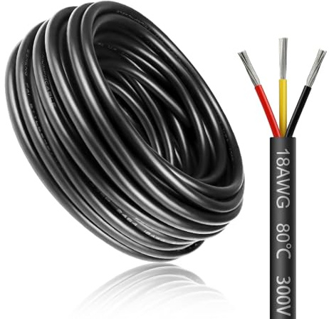 10 Meter 18AWG 3x0,75mm² Elektrischer Draht, 3 Adrig Kabel Erdkabel 5V/12V/24V Stromkabel Verzinntes Kupferkabel, Flexibel und Weich Niedrige Impedanz Hohe Temperaturbeständigkeit Verlängerungskabel
