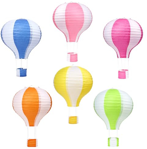 Lihao Varmluftsballong, papper, färgglada lampjoner, dekoration, ballong, lampskärm, papper, lykta, dekoration, set för bröllop, fest, födelsedag, fest, skolfest, babyshower-fest (6 stycken)