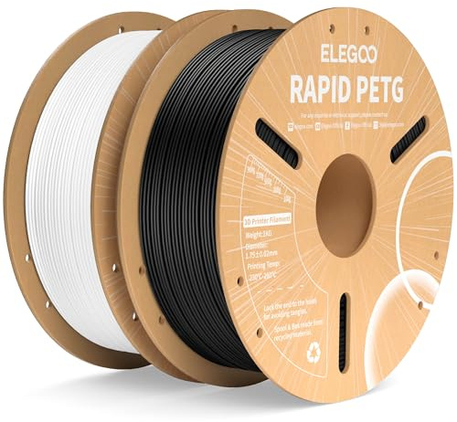 ELEGOO Rapid PETG Filament 1.75mm Schwarz Weiß 2 KG, High Speed 600mm/s 3D Drucker Filament Maßgenauigkeit +/- 0.02 mm, 1kg Pappspule(2.2lbs) Passend für die Meisten 3D Printer