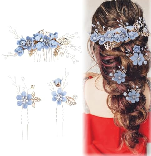 WHYCNJL Lot de 3 peignes à cheveux dorés avec perles et strass pour mariée et demoiselle d'honneur Rose