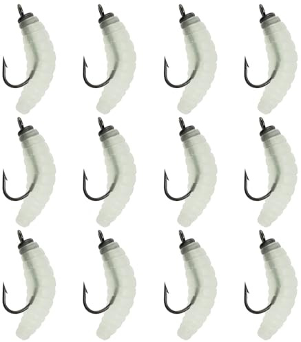 YINETTECH 12 esche da pesca in gomma per vermi da 20 mm, con gancio, per pesca in acqua dolce e salata, trote e croccantini