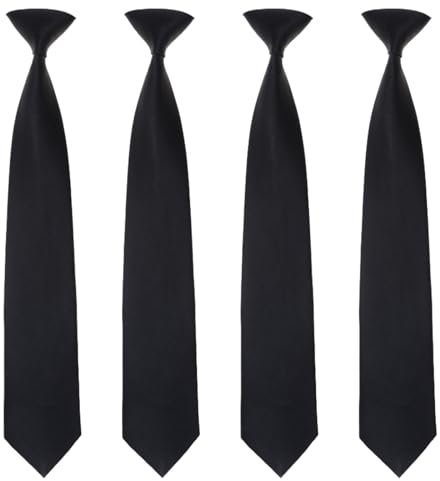 FUIPVGI 4 Pièces Cravate Noire pour Hommes Remise des Diplômes, Cravate Sangle de Cou Réglable Pré-nouée, pour Mariage, Remise des Diplômes, Uniformes Scolaires, Cravate D'affaires Formelle(Noir)