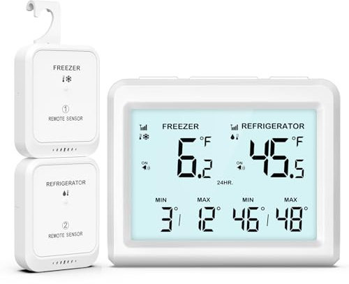 Ankilo Refrigerator Thermometer, Wireless Backlight Fridge Thermometer, Freezer Thermometer with Alarm, Max/Min Refrigerator Thermometer for Home Restaurant