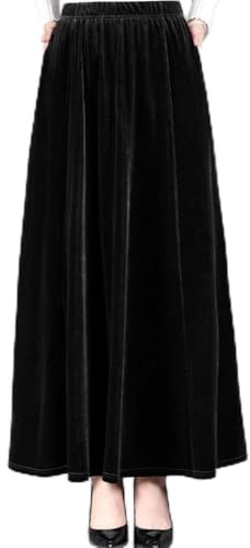 A Line Elegante gonna lunga da donna in velluto comoda ed elegante da indossare tutti i giorni (XXL nero)