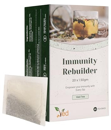 VED Immune Support Tea Bags - Immunity Rebuilder Tea Blend with Turmeric, Ginger & Green Tea for Relaxation & Immunity Rebuilder - Herbal Christmas Tea Bags - Caffeine-Free Comfort Tea, 20 Tea Bags.