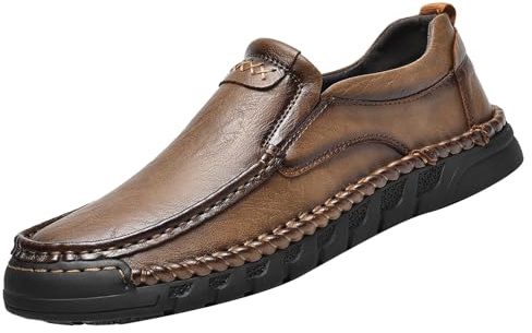 Scarpe da uomo in pelle senza lacci, mocassini piatti bassi da passeggio, scarpe da ginnastica estive leggere, comode, traspiranti, casual, scarpe da ginnastica con suola morbida, Marrone, 42 1/3 EU