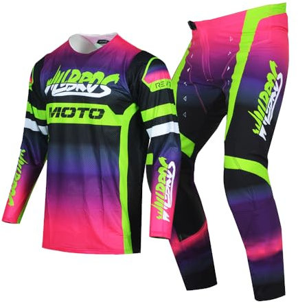 Willbros Giovani Completo Maglia e Pantaloni da Motocross e Enduro MX MTB Moto Fuoristrada Corse Bambini Ragazzo Viola Rosa YL