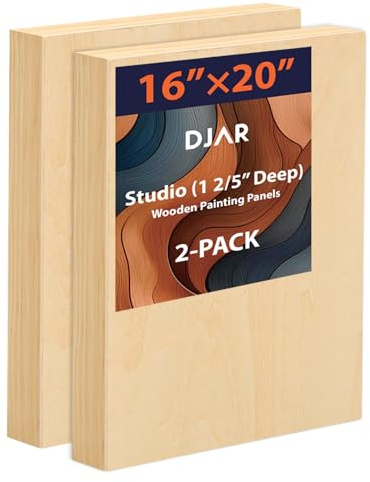 DJAR Wood Canvas Panels 16 x20'', 2 Pack – Ideal for Paint Pouring, Acrylic, Oil Painting, and Art Crafts