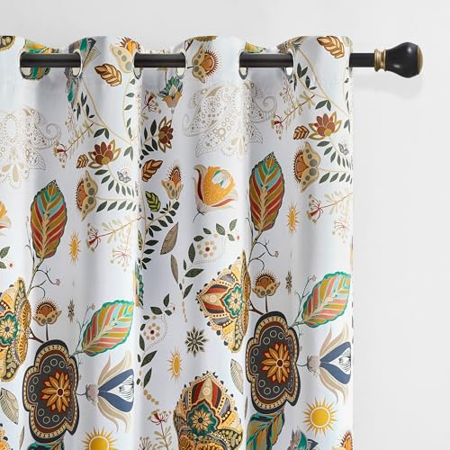 XiDi Rideaux Occultant et Thermique, Motif Floral et Oiseaux Classique, Œillets, Adaptés Aux Chambres et Salons, Blancs, 132 x 214 CM, 2 Panneaux