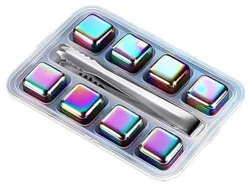 YUGSHNKFC 4/6/8 piezas de piedra de enfriamiento reutilizable y pinzas enfriadoras para bebidas de licor, cócteles, jugos, cubitos de hielo de acero de grado alimenticio, piedra con pinzas de acero