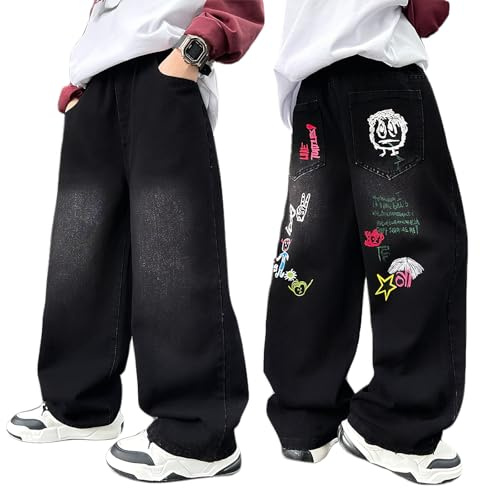 JiAmy Boys Baggy Jeans Wide Leg Kids Denim Casual Trousers 5-14 Years | 65% Cotton Blend, Elasticed Waist,No Zipper, Skater Y2K Streetwear for School Daily Everday Wear Unisex Kinder