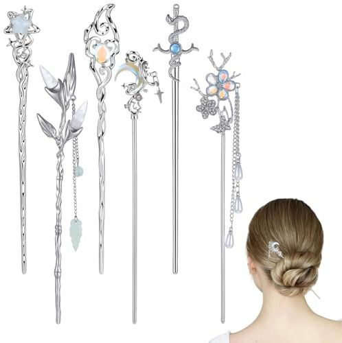 6Pcs Hair Chopsticks for Women,Shimmeroo Chinese Hair Sticks for Buns Long Hairpins Hanfu Accessories-Christmas Gift for Women