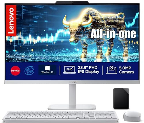 Lenovo All in One Desktop, Intel Ultra-Fast 4-Core CPU| 24'' FHD Display| 16GB RAM, 1TB Storage(512GB SSD On Board & 512GB External)| Wi-Fi 6| Bluetooth| RJ-45| Windows 11 | HDMI | Wireless KB & Mouse