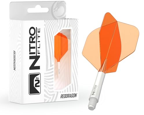 RED DRAGON Darts – Nitro Flite Integrerad Flyg & Axel System – No.2 Form och design - Finns i kort, mellan och mellan - Vit, svart, blå, gul & klar - Professionella darttillbehör