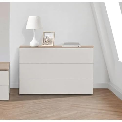 Bissolo Casa Comò Alice 3 Cassetti, Olmo Perla e Bianco Larice, 103 x 39.5 x 74 cm, Laminato