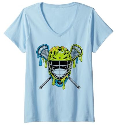 Women's Lacrosse Ice Cream Drip Lax Helmet Sticks Sports Fan V-Neck T-Shirt