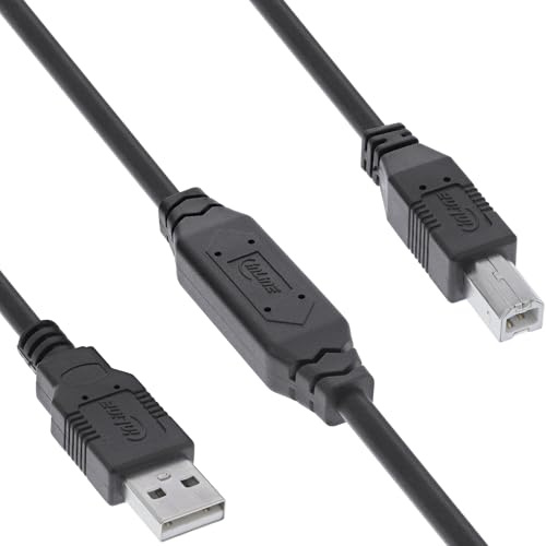 InLine USB 2.0 Aktiv-Kabel mit Signalverstärkung, USB-A zu USB-B, Druckerkabel Verlängerung, 10m, 34511A