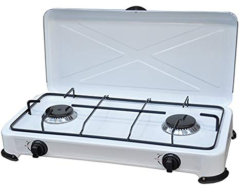 FIRE ONE Réchaud à gaz en Acier Inoxydable 2 Feux Portable Couvercle de Camping Jardin