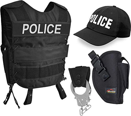 normani Police Kostüm für Damen und Herren - Unisex [XS-6XL] - bestehend aus Weste mit Patch, Holster, bestickter Cap, Handschellen + Handschellenhalter Größe M/L