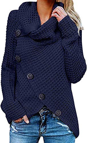 Onsoyours Femme Gilet Manches Longues Pull Col Bénitier Manteau Boutonné Croisé Devant Veste Automne Hiver Décontracté Ourlet Asymétrique Chandail A Marin 40
