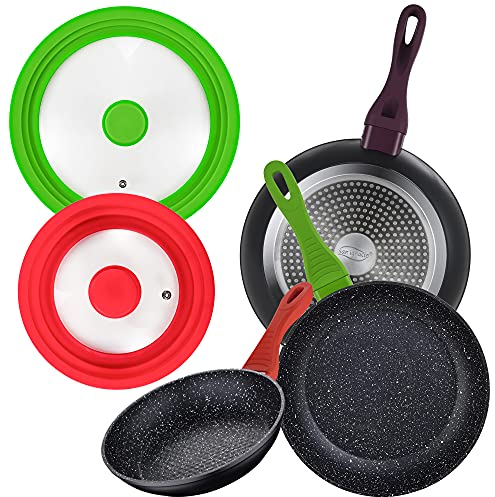 San Ignacio Set 3pc Ø20/Ø24/Ø28 Sartén aluminio forjado, inducción, colección Jolie + 2 tapas universales de Ø16 a Ø28 cms