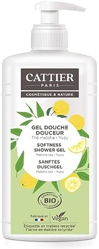 Cattier Matcha Tea & Yuzu Shower Gel Family Size with Pump Dispenser Certified Natural Cosmetics