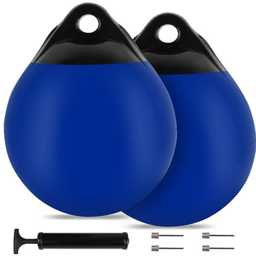 VEITHI 2 Pack 11.4 x 14 in Boat Buoy Balls Anchor Buoy Float Round Boat Fenders Anchor Ball,Vinyl Inflatable Mooring Buoy for Lake with Pump,Boat Bumpers for Docking/Anchoring/Marker Buoys Blue