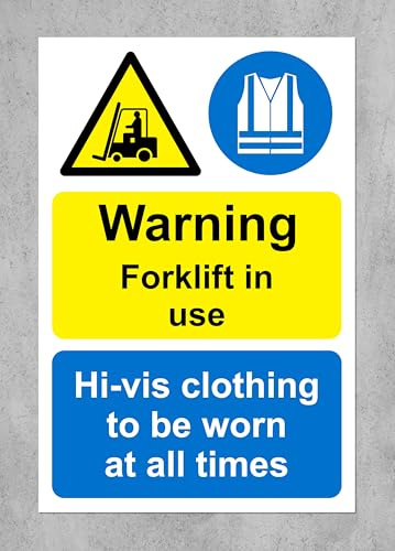 Warning forklift in use hi-vis clothing to be worn at all time safety sign - 1mm Plastic sign (400mm x 300mm)