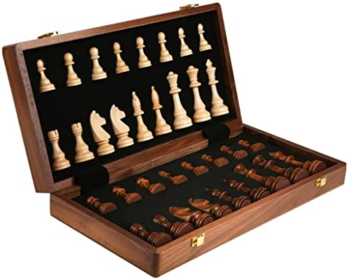 YMXWFC Schach Schach Massivholz Erwachsene High-End-Geschenkanzug Faltbare Aufbewahrungsbox Schachset Speziell für Schachspiel 2 Extra Queens Schachbrett