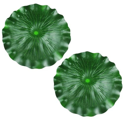 DOITOOL Lot de 2 feuilles de lotus artificielles flottantes en mousse pour étang, piscine, aquarium, décoration d'eau - 60 cm