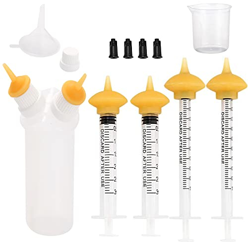 Gufastoe Haustier Fütterung Silikon Nippel mit Spritzen und Flasche mit Zwei Düsen für Welpen Hund Katze oder andere Haustiere (Modell 2)