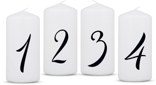 GRAVURZEILE Tryckta små julljus – adventskalenummer – små ljus i en uppsättning om 4 för adventskransen – dekoration till jul – blockljus 120/58 mm – färg: siffror