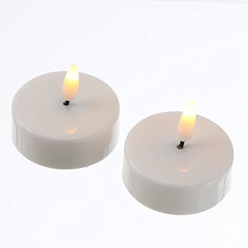 LED Maxi Teelichter mit flackernder 3D Flamme Jumbo Teelichter aus Kunststoff Batteriebetrieb Timer D: 5,8cm weiß 2er Set
