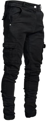ABSECAI Mens Slim Fit Skinny Stretch Denim Fashion Cargo Jeans Black2 32