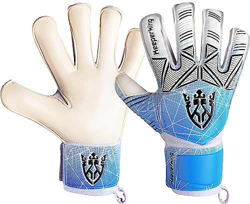 Keeperking Målvaktshandskar med och utan fingerskydd, avtagbara, 4 mm, unisex-fotbollshandskar för vuxna, barn, tonåringar och tonåringar, flera storlekar och färger