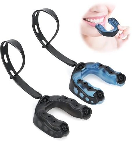 2 Stücke Mundschutz Football Sport Mundschutz Premium Mundschutz Mundschutz mit Riemen Sport Zahnschutz,Athletics Mundschutz Mit Riemen für American Football, Boxen, Kickboxen, Hockey(Blau Schwarz)