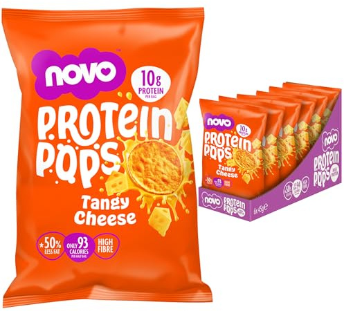 Novo Nutrition | Protein Pops | Healthy Savoury Snack with High Protein, Low Sugar and High Fibre | Pack of 6 x 45g (Tangy Cheese)