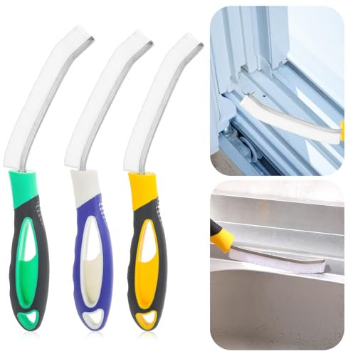 Tyqour 3 cepillos de limpieza de esquinas de cerdas duras, cepillo de limpieza multifuncional, cepillo versátil para limpieza de juntas para cocina, baño, ventana, inodoro, bañera, fregadero, ventana