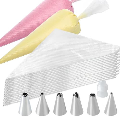 WeddHuis Lot de 100 Poches à Douille Jetables Anti-éclatement avec Design Antidérapant pour Douilles de Glaçage, Pâtisserie, Cupcakes, Biscuits, Outils, Avec 7 Conseils de Décoration (31×20cm)