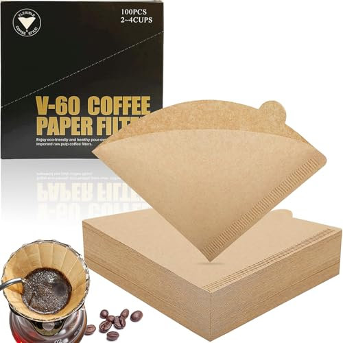 Papel de Filtro de Café,100 Piezas En Forma de V Filtro de Café Cónico Desechables Bolsas para Filtros de Mano para Máquinas de Café,Goteros de Café(1-4 Tazas)