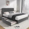 VECELO Polsterbett 140 x 200 cm, Doppelbett mit 4 Schubladen und Höhenverstellbarem Kopfteil, Gepolstertes Bettgestell mit Lattenrost, Viel Stauraum, Samt, Ohne Matratze, Dunkelgrau
