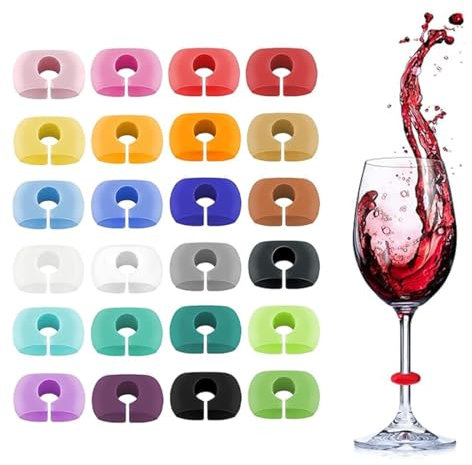 SGERUFZ 24 pièces Marque Verres Colorés, Marqueurs de Verre à Vin en Silicone Réutilisable, Marqueurs de Gobelet Élégants