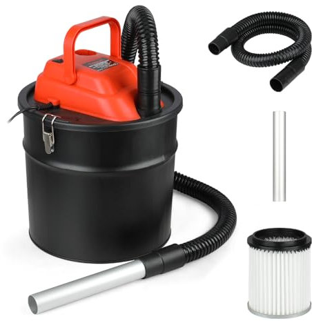 Hoteche 18L Aschesauger 800W - Kaminstaubsauger mit HEPA-Filter, 16KPA Saugkraft, 1,3m Schlauch & Aluminiumrohr für Kamin/Pelletöfen