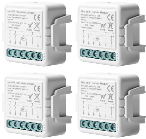 Tuya WiFi Smart Roller Shutter Switch Module, 2.4 GHz Alexa Smart Roller Shutter Control, App Control Timer for Roller Shutter Motor, Works with Alexa/Google Home, Pack of 4